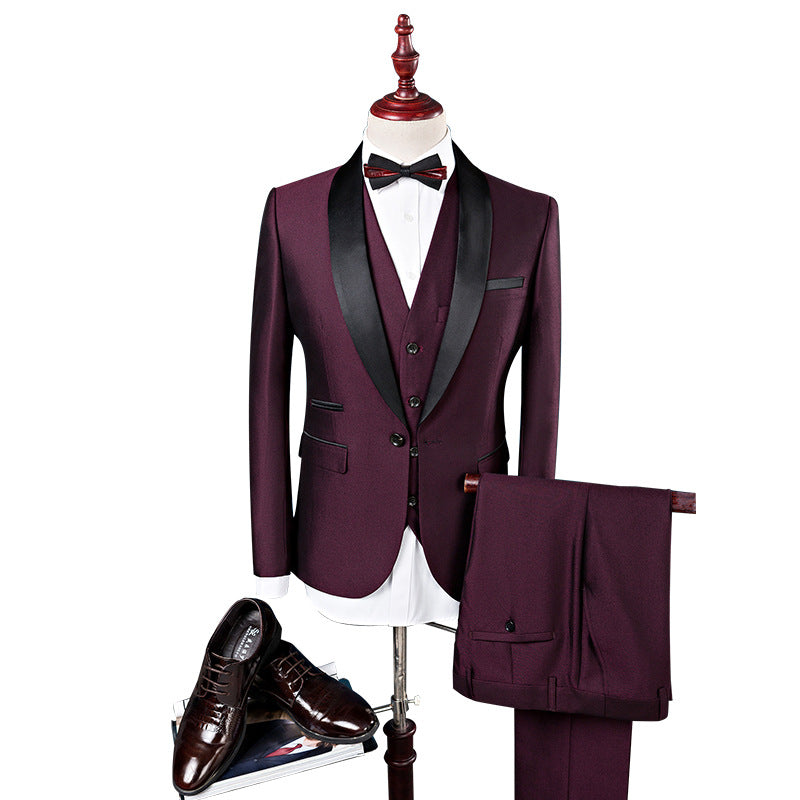 Men 3 Piece Suit Set Men Wedding Suits Groom Tuxedos - Burgundy - Men Suits & Sets - Carvan Mart