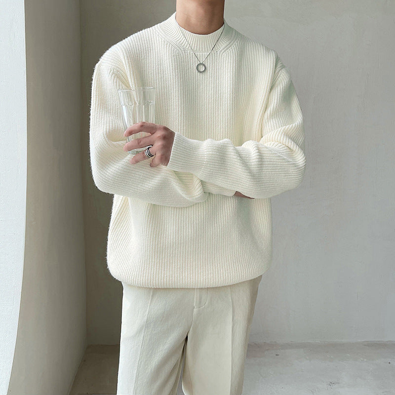Drop Shoulder Loose Thick Needle Sunken Stripe Thick Sweater - White - Men's Sweaters - Carvan Mart