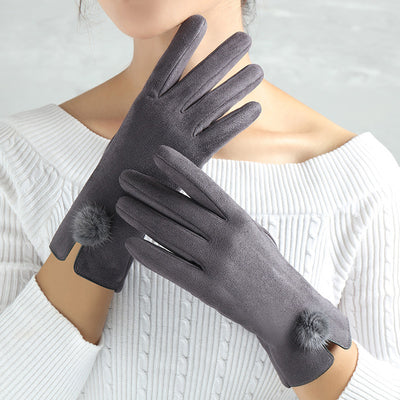 Suede Glove Warm Finger Gloves - Grey One size - Women Gloves & Mittens - Carvan Mart