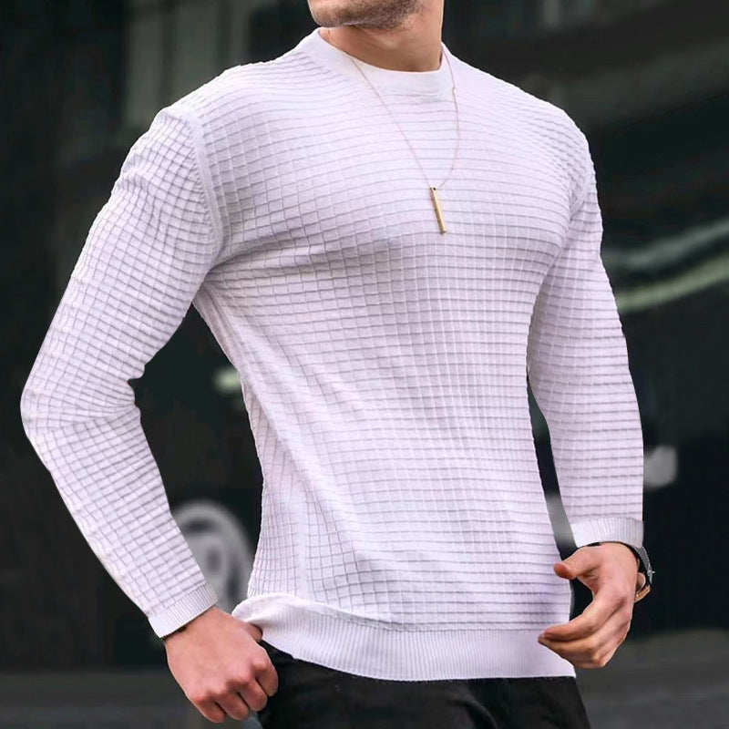 Trend Crew-neck Pullover Loose Knitted Long-sleeved Cotton Top - Casual Athletic Style - White - Men's Shirts - Carvan Mart