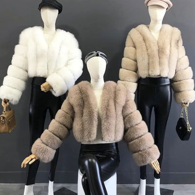 New Women's Coat Short Stitching Long Sleeve Fur Jacket - 