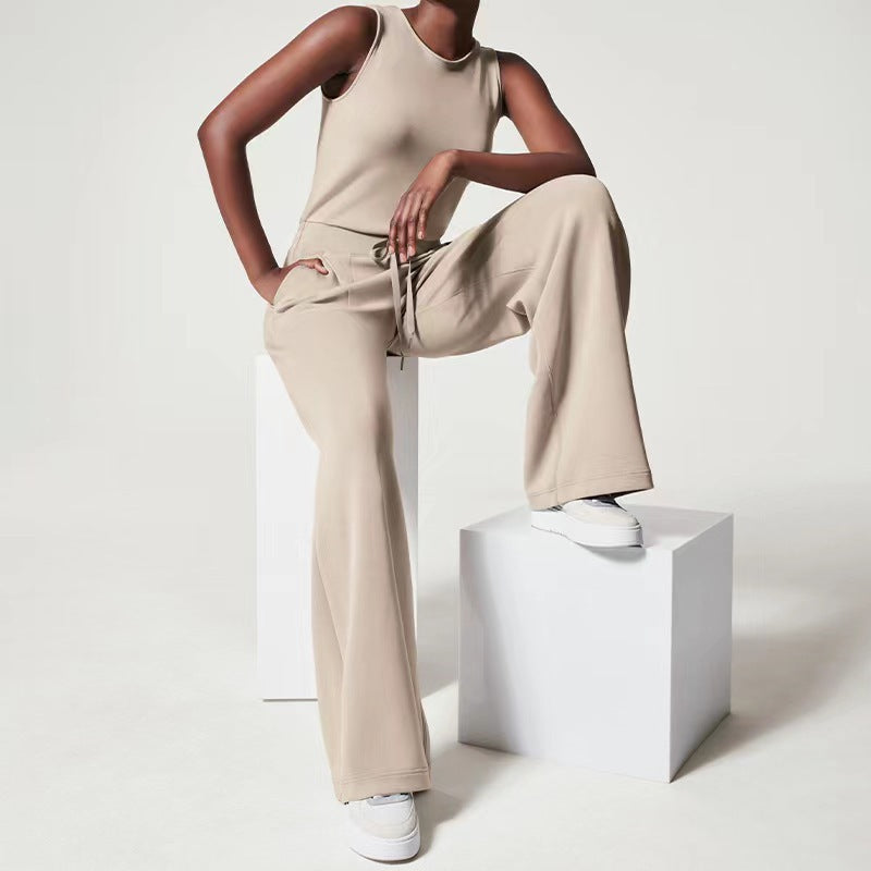 Solid Color Jumpsuit Sleeveless Tops Tie Elastic Pants Romper - Carvan Mart Ltd