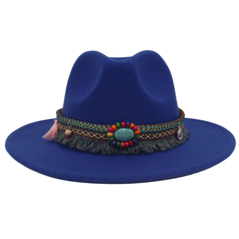 Ethnic Style Western Cowboy Hat Gem Accessories Tibetan Top Hat - Blue - Men's Hats & Caps - Carvan Mart