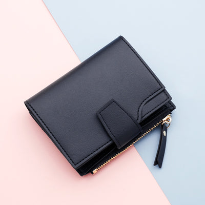 Short Multiple Card Slots Women's Wallet With Zipper - 13843 Short Black - Women's Wallet - Carvan Mart