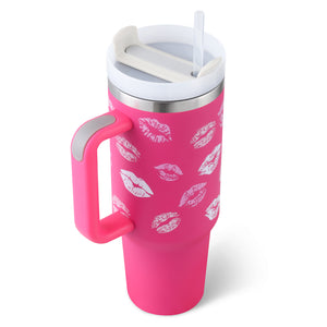 Valentines Day Gift Thermal Mug Straw Coffee Insulation Cup With Handle Portable Car Water Bottle Thermal Mug - Rose Red 1200ML - Gift - Carvan Mart