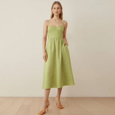 Casual Dresses Women's Strapless Backless Zipper High Waist Linen Midi Dress - Carvan Mart