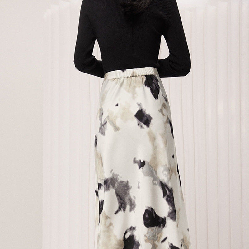 Chinese Style Ink Blooming Printing A- Line Fishtail Skirt - Carvan Mart