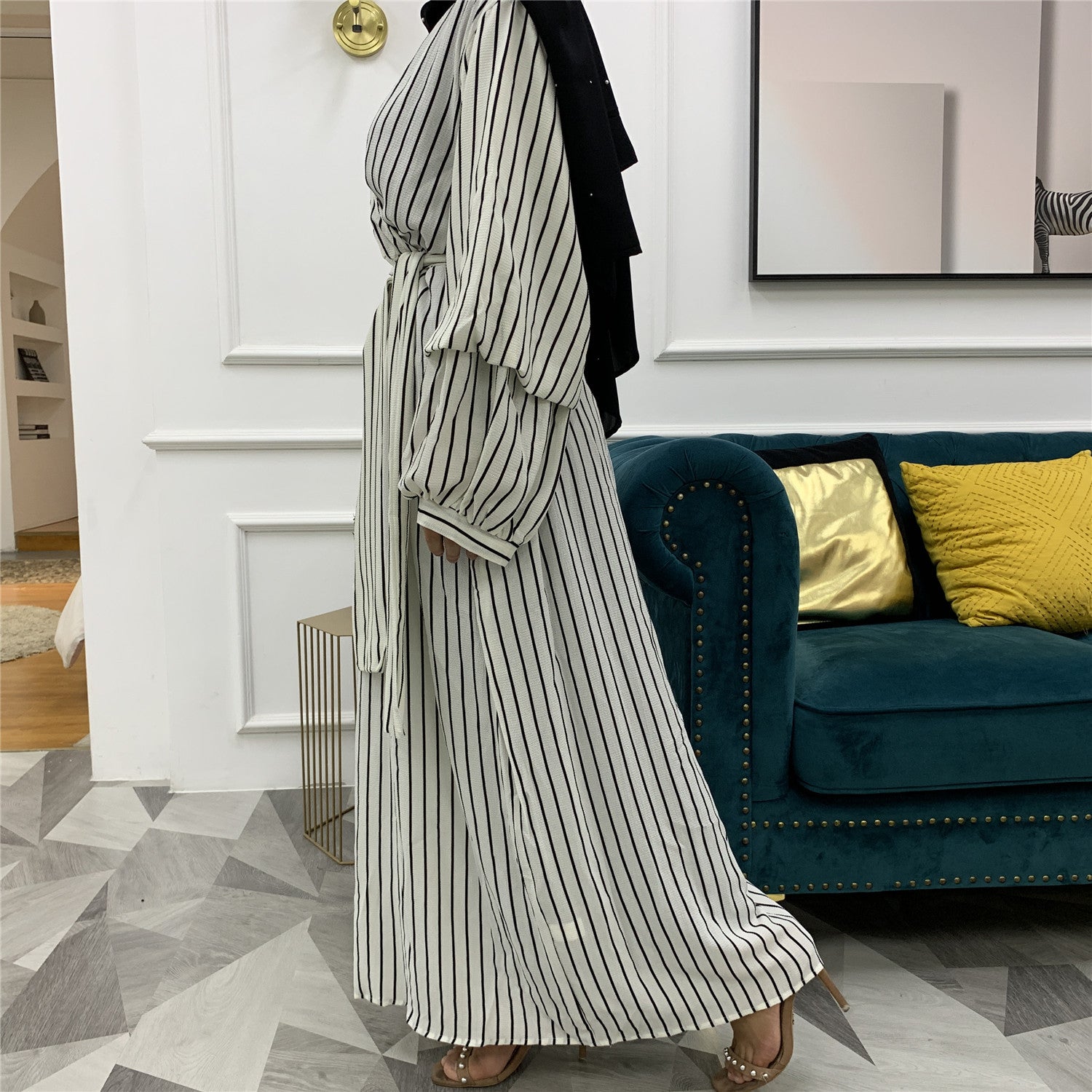 Muslim Fashion Women's  Large Heap Sleeves Slim Fit Dress - Carvan Mart Ltd