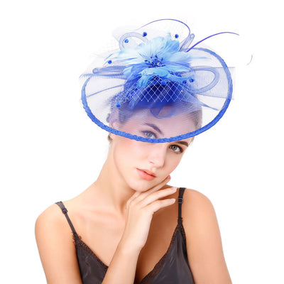 Women's Festival Hat Mesh Hair Fascinator Hat - Blue - Women's Hats & Caps - Carvan Mart