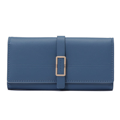 Long Metal Buckle Simple Tri-fold Clutch - Carvan Mart