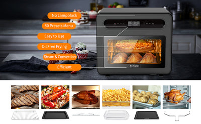 Geek Chef Steam Air Fryer Toast Oven Combo , 26 QT Steam Convection Oven Countertop , 50 Cooking Presets, With 6 Slice Toast, 12 In Pizza, Black Stainless Steel. Prohibited From Listing On Amazon - - Air Fryers - Carvan Mart