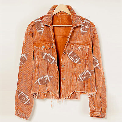 Corduroy Jacket Printed Autumn And Winter Women's Top - Orange - Winter Tops - Carvan Mart