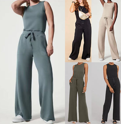 Palazzo Leg Elegant Jumpsuit Sleeveless Culotte Jumpsuit Tie Elastic Romper - - Jumpsuits & Rompers - Carvan Mart