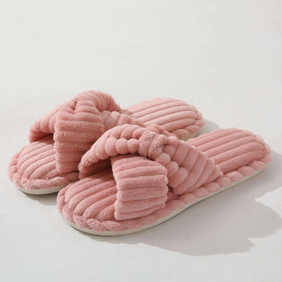 Corduroy Non-slip Cross Slippers - Pink - Women's Slippers - Carvan Mart