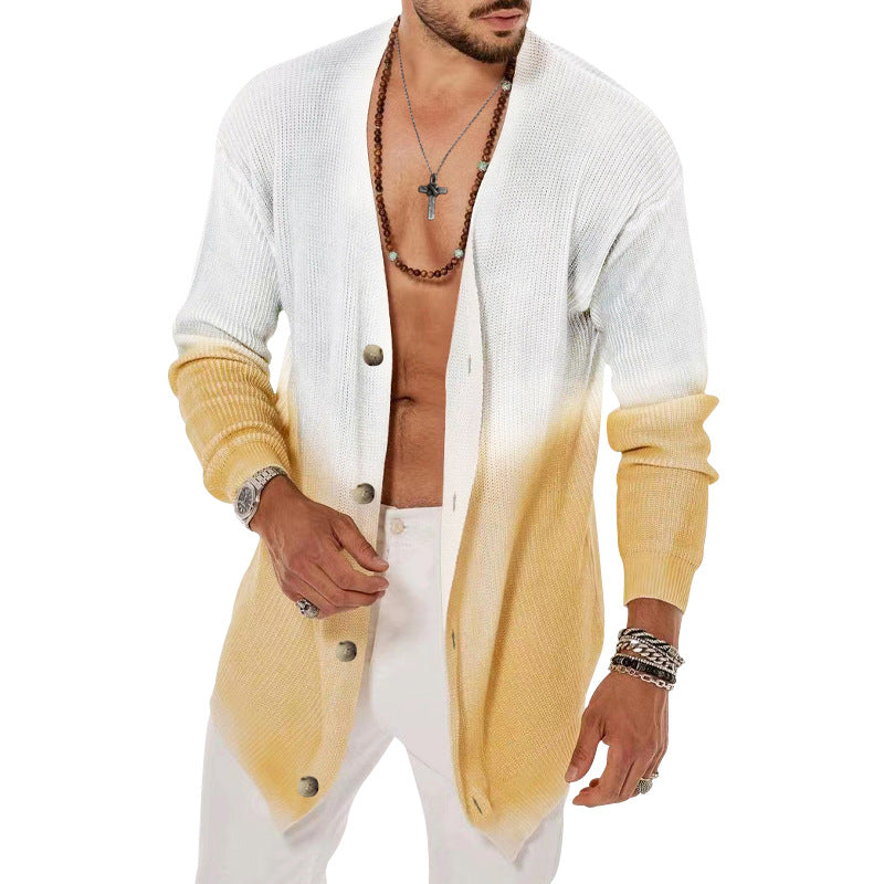 Men's Fashion Tie Dyed Five Color Long Sleeved Cardigan - White - Men's Sweaters - Carvan Mart