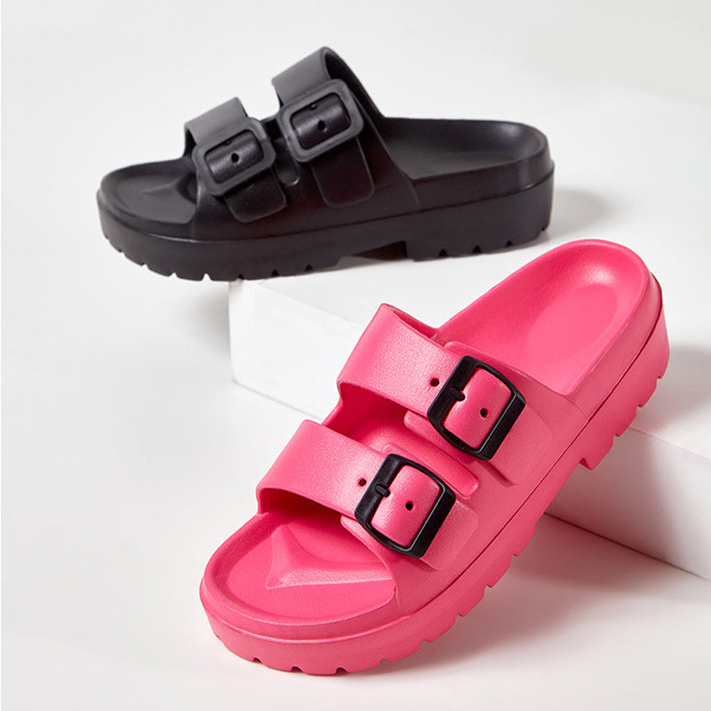 Double Buckle Slippers Summer Platform Non-slip Slipper For Women - Carvan Mart