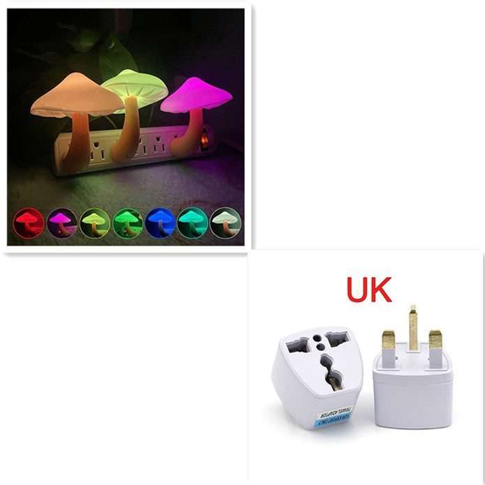 LED Night Light Mushroom Wall Socket Lamp EU US Plug Warm White Light-control Sensor Bedroom Light Home Decoration - Mushroom UK Colorful - Led Lighting - Carvan Mart