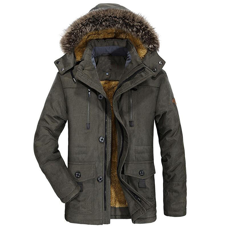 Winter Thick Casual Men Hooded Overcoats Windproof Parka Velvet Warm Coat - Carvan Mart