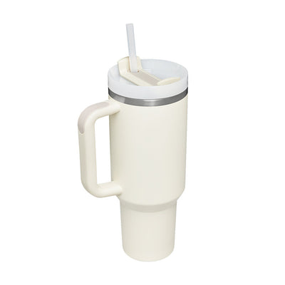 Valentines Day Gift Thermal Mug Straw Coffee Insulation Cup With Handle Portable Car Water Bottle Thermal Mug - Cream white 1200ML - Gift - Carvan Mart