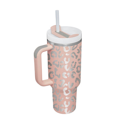 Valentines Day Gift Thermal Mug Straw Coffee Insulation Cup With Handle Portable Car Water Bottle Thermal Mug - Light Grey 1200ML - Gift - Carvan Mart