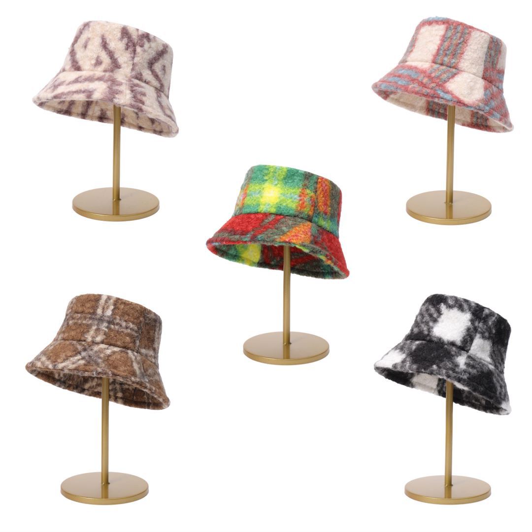 Cashmere Loop Tie Dyed Plaid Face Small Warm Woolen Basin Hat - - Women's Hats & Caps - Carvan Mart