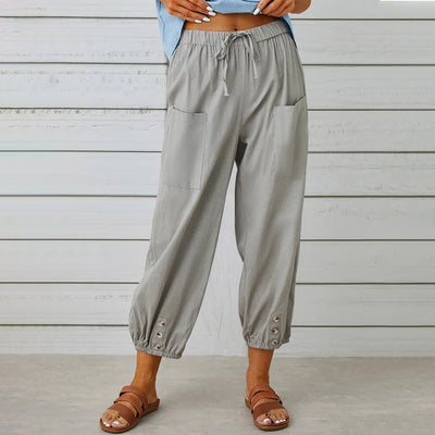 Women's Drawstring Tie Pants Cotton And Linen Trousers - Carvan Mart