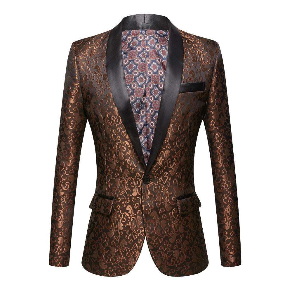 Men's Wedding Coat Jacquard Green Fruit Collar Top Coat - Coffee - Men's Jackets & Coats - Carvan Mart