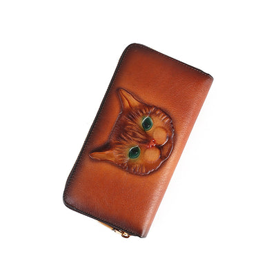 Genuine Leather Coin Purse Cat Embossed Multi-card-slot Card Holder Design Sense - Carvan Mart