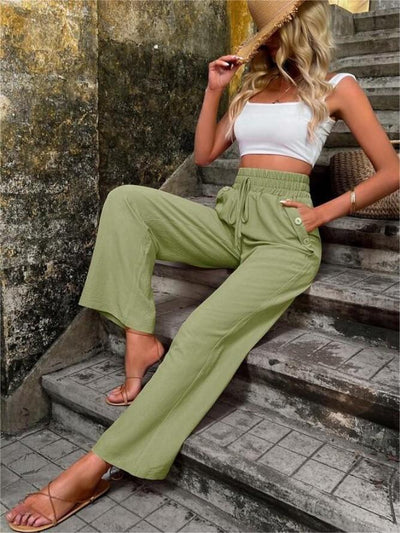 Women's High-Waisted Wide Leg Pants - Casual Loose Fit Drawstring Trousers - - Pants & Capris - Carvan Mart