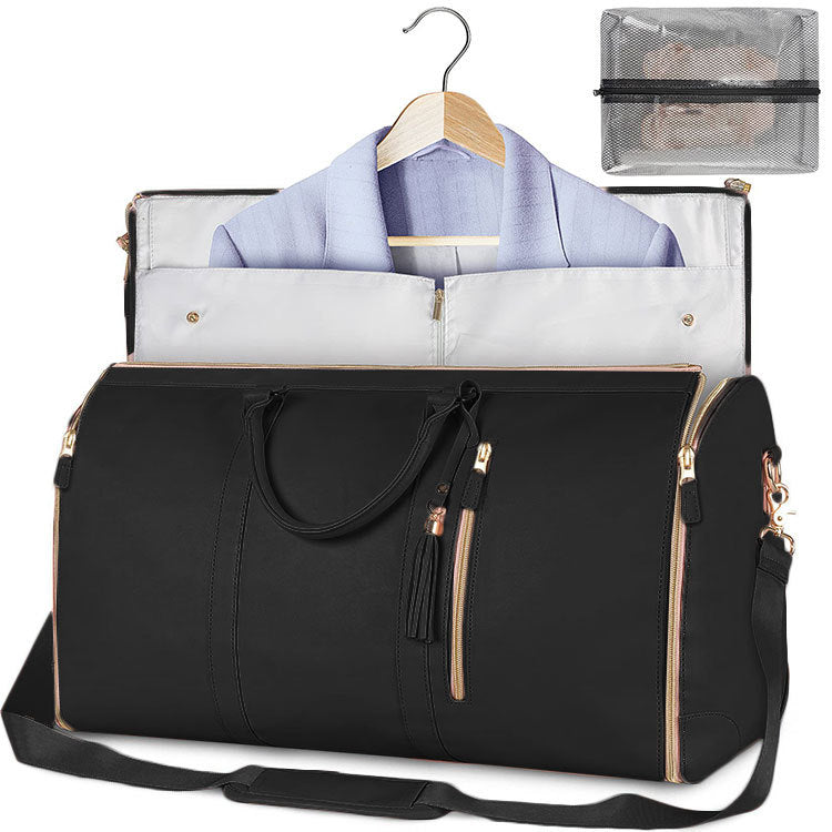 Easy Travel Duffle Bag - Women's Waterproof Folding Suit Handbag & Clothes Tote - A Black - Shoulder Bags - Carvan Mart