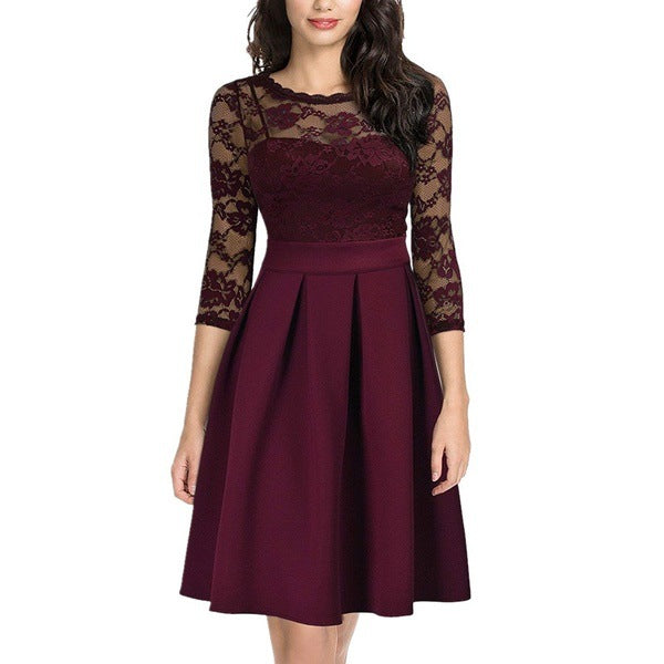 Ladies Lightly Cooked Cocktail Lace Dress - Wine Red - Cocktail Dresses - Carvan Mart