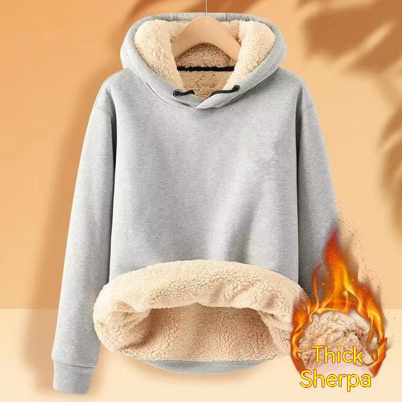 Men's Fleece Hoodie Winter Lined Padded Warm Keeping Loose Hooded Sweater - Light Gray - Men's Sweaters - Carvan Mart