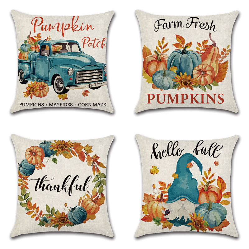 Pillowcase Linen Pumpkin Cartoon Car Thanksgiving Wreath - Carvan Mart