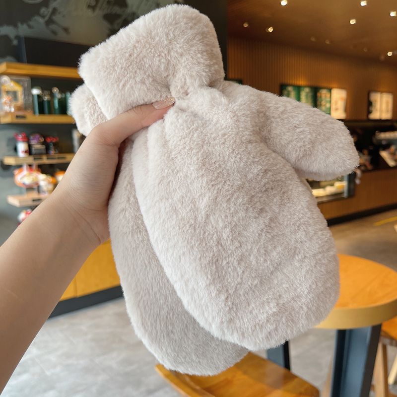 Plush Thickened Warm Plush Gloves Finger Cute Simple White Gloves - Carvan Mart