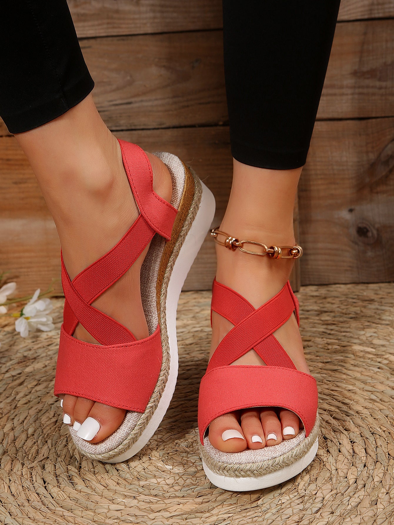 Women's Beach Shoes With Colorful Fish Mouth Woven Hollowed Out Horizontal Straps - Carvan Mart Ltd
