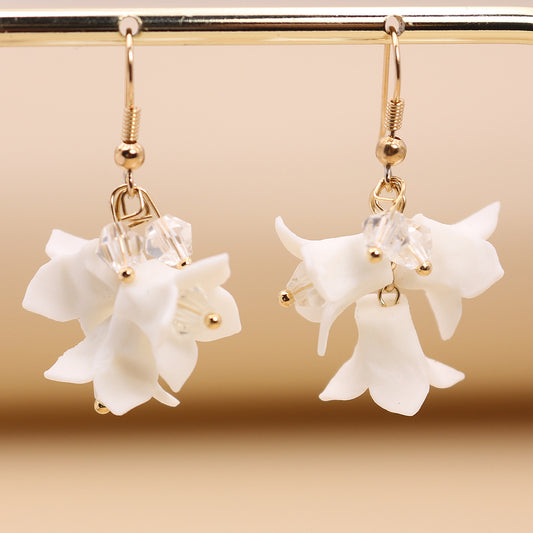 Handmade White Ceramic Flower Elegant Simple Earrings - Carvan Mart Ltd