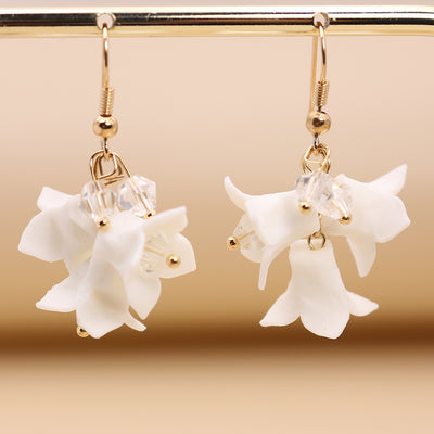 Handmade White Ceramic Flower Elegant Simple Earrings - Carvan Mart