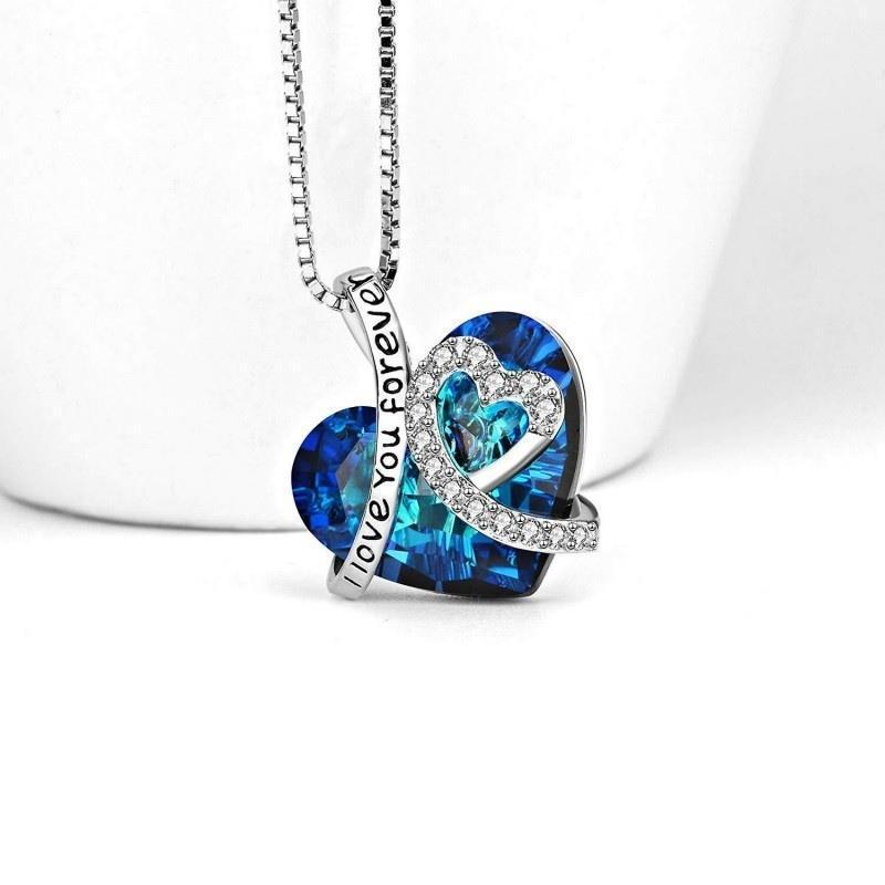 Ocean Heart Peach Heart Clavicle Necklace - Blue - Necklaces - Carvan Mart