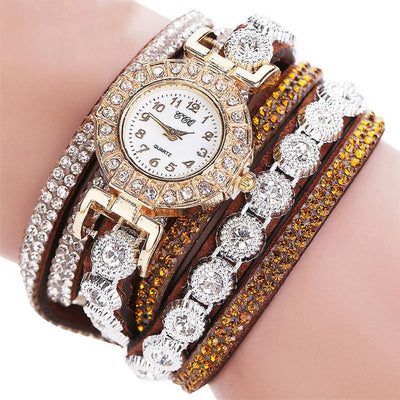 Relogio masculino Women Quartz Women PU Leather Rhinestone Watch Bracelet Watches - Brown - Women's Watches - Carvan Mart