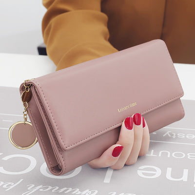 Women's hand holding wallet female long section new Japanese and Korean personality pendant multi-function student wallet - Pink - Women's Wallet - Carvan Mart