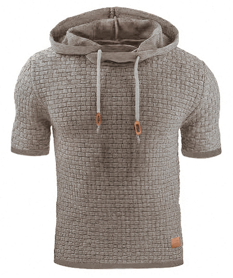 Mens Hooded Sweatshirt Short Sleeve Solid Knitted Hoodie Pullover Sweater - Carvan Mart