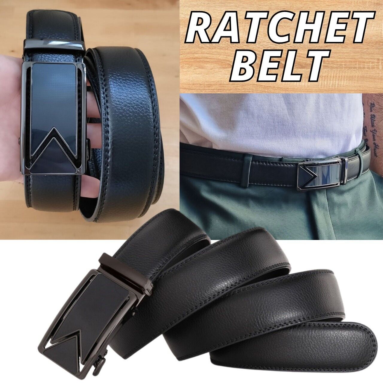 Men's Ratchet Belt Leather Mens Belt With Slide Buckle Ratchet Belts For Men USA - Carvan Mart