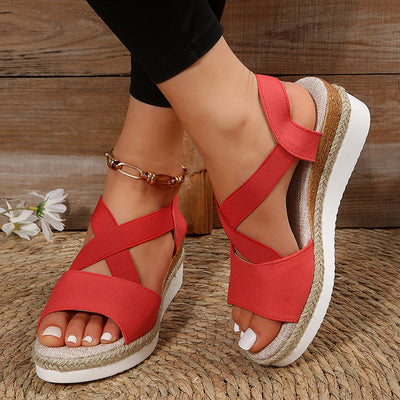 Wedge Sandals For Women Cross-strap Platform Gladiator Hemp Heel Shoes Summer - Carvan Mart