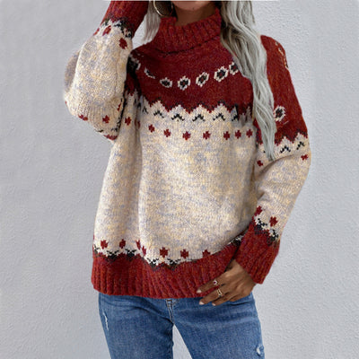 Long Sleeve Jacquard Knitted Thick Sweater - Carvan Mart
