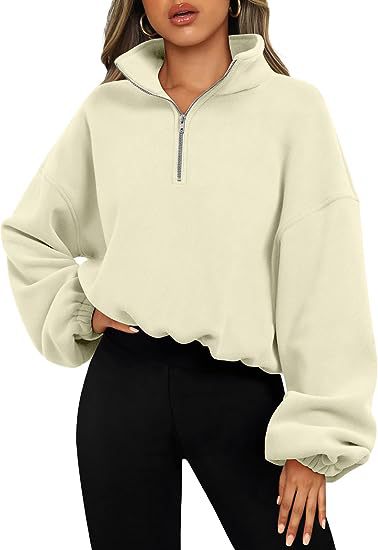 European And American Half Zipped Stand Collar Drawstring Hem Polar Fleece Shirt - Ivory White - Tops & Tees - Carvan Mart