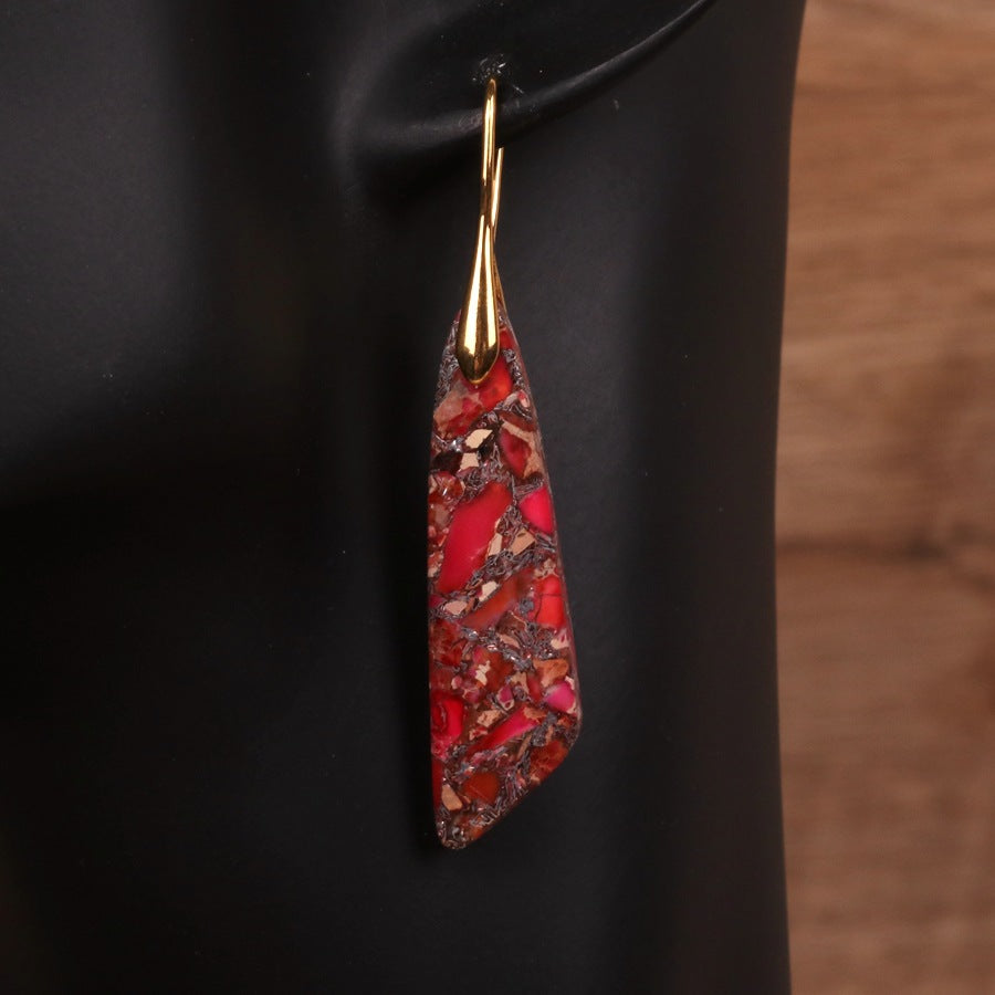 Bohemian Emperor Stone Geometric Pendant Earrings - Red Gold - Earrings - Carvan Mart