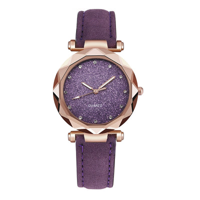 Casual Women Romantic Starry Sky Wrist Watch Leather Rhinestone Designer Ladies Clock - Carvan Mart