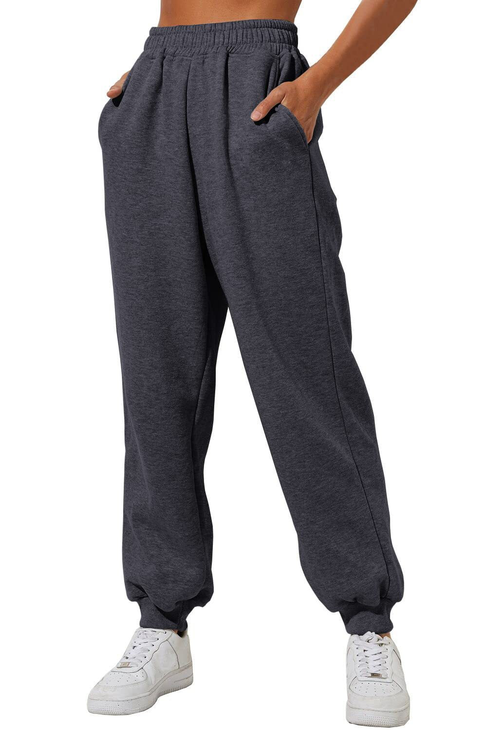 Women's Jogger Sweatpants - High-Waisted Drawstring Lounge Pants with Pockets - Dark Grey - Pants & Capris - Carvan Mart