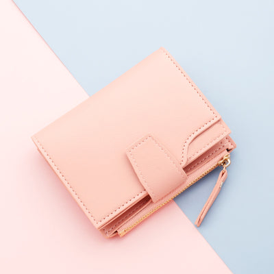 Short Multiple Card Slots Women's Wallet With Zipper - 13843 Short Pink - Women's Wallet - Carvan Mart