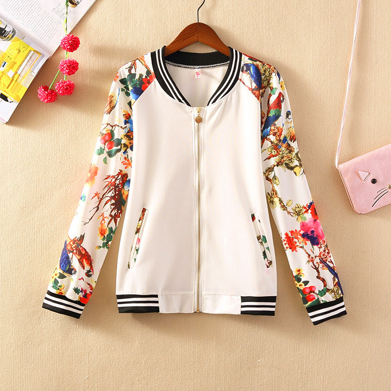 Floral Print Women's Bomber Jacket - Trendy Lightweight Zip-Up Coat - Carvan Mart